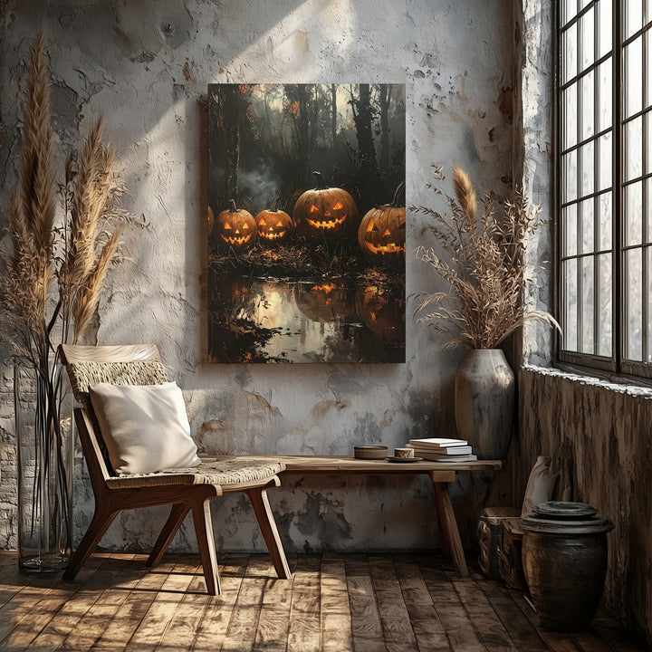 Cursed Swamp Pumpkins Canvas – Haunted Halloween Horror Art - Gifitto