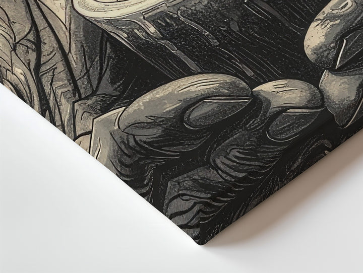 Candle in Aged Hands Canvas – Minimalist Gothic Tribute to Light & Memory - Gifitto