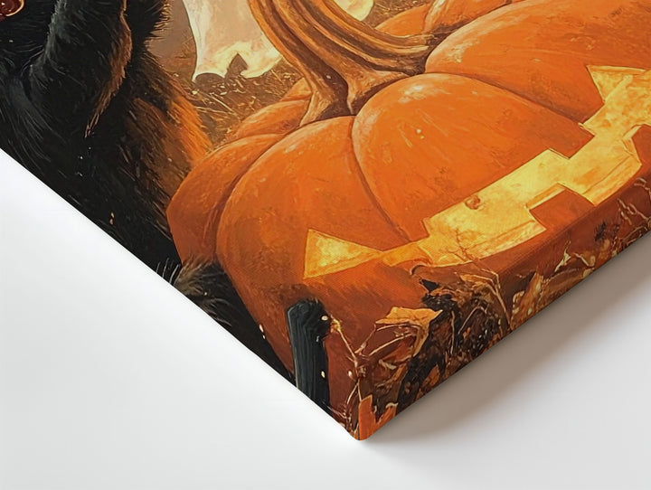 Dancing Black Cats & Ghost Canvas – Playful Halloween Charm Wall Art - Gifitto