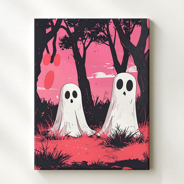 Retro Ghost Duo Canvas – Pink Sky Halloween Print-Inspired Wall Art - Gifitto