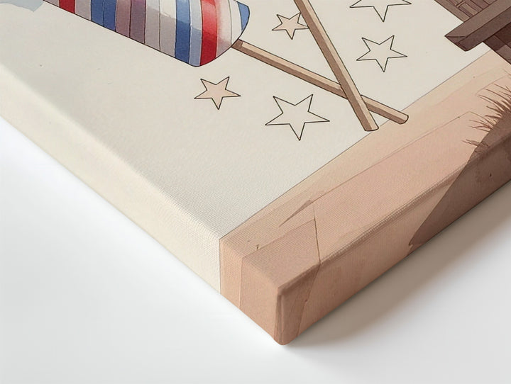 Cartoon Fireworks Canvas – Playful Red & Blue Patriotic Celebration Art - Gifitto
