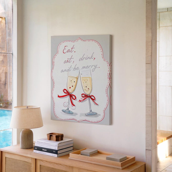 Eat, Drink & Be Merry Canvas – Festive Champagne Glasses Holiday Wall Art - Gifitto