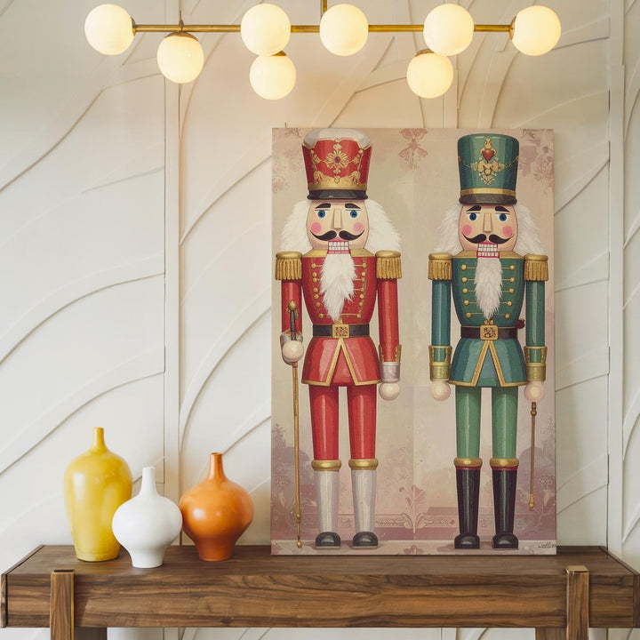 Colorful Nutcracker Duo Canvas – Modern Flat Christmas Soldier Wall Art - Gifitto
