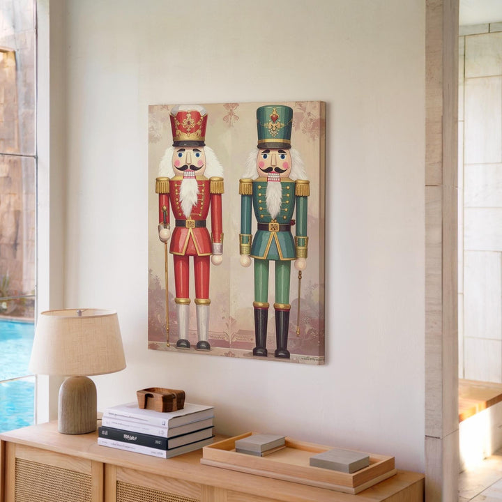 Colorful Nutcracker Duo Canvas – Modern Flat Christmas Soldier Wall Art - Gifitto