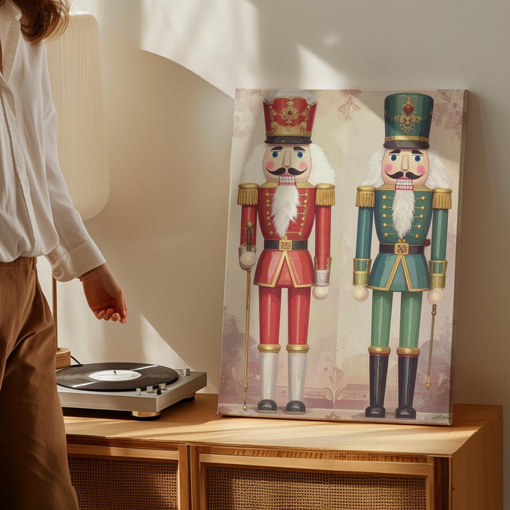 Colorful Nutcracker Duo Canvas – Modern Flat Christmas Soldier Wall Art - Gifitto