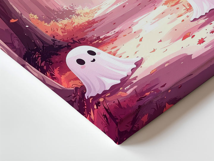 Cute Ghost Pair in Autumn Forest Canvas – Whimsical Halloween Wall Art - Gifitto