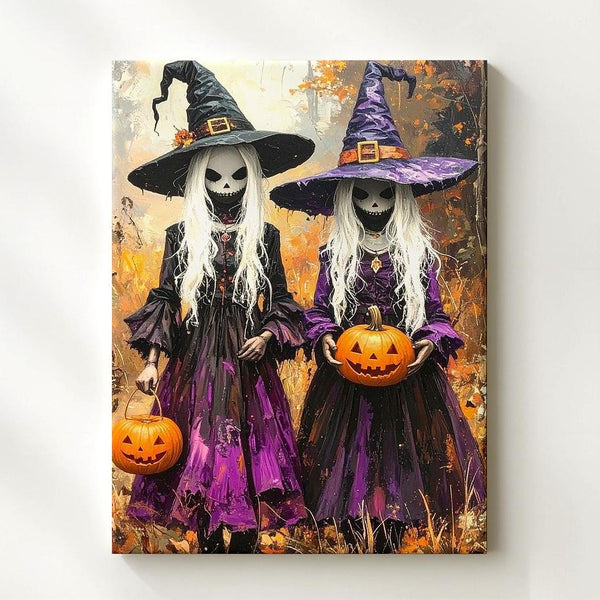 Enchanted Witch Sisters Canvas – Mystical Feminine Halloween Wall Art - Gifitto