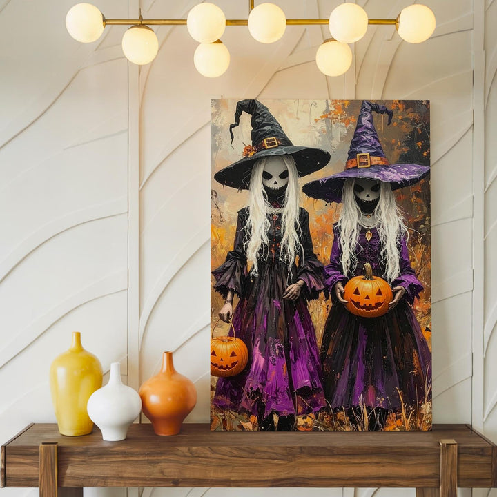 Enchanted Witch Sisters Canvas – Mystical Feminine Halloween Wall Art - Gifitto