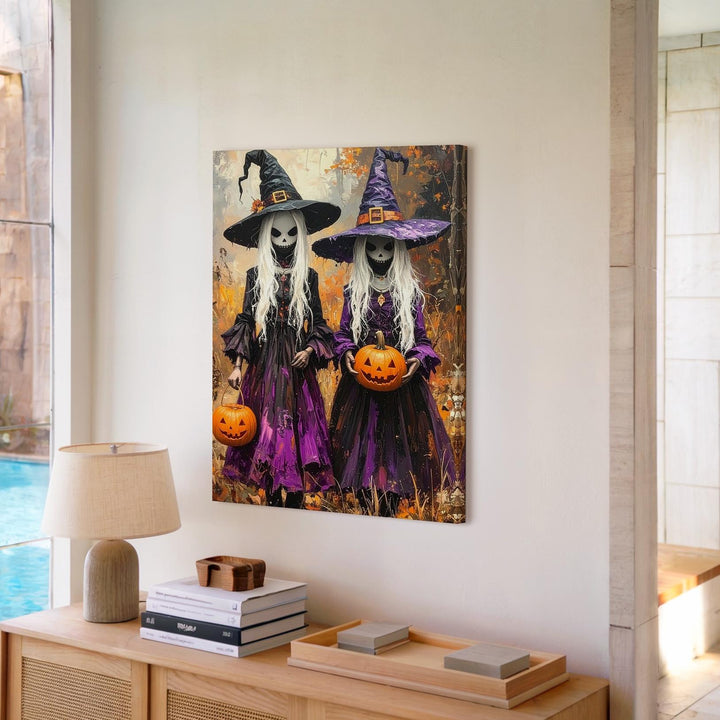 Enchanted Witch Sisters Canvas – Mystical Feminine Halloween Wall Art - Gifitto