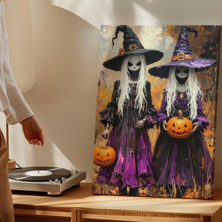 Enchanted Witch Sisters Canvas – Mystical Feminine Halloween Wall Art - Gifitto
