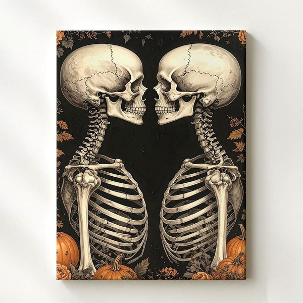 Skeleton Lovers Canvas – Gothic Halloween Romance with Floral Detail - Gifitto