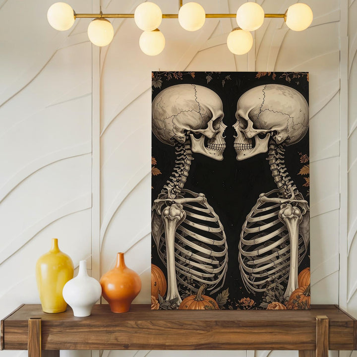 Skeleton Lovers Canvas – Gothic Halloween Romance with Floral Detail - Gifitto