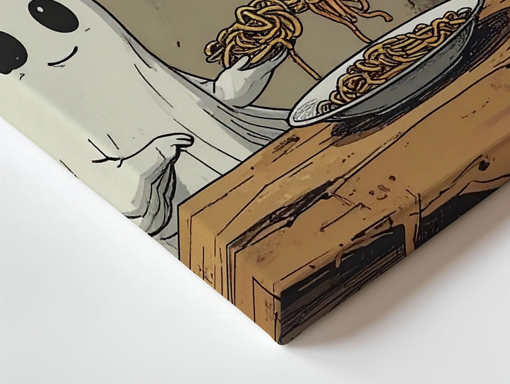 Ghost Spaghetti Dinner Canvas – Minimalist Cozy Halloween Sketch Art - Gifitto