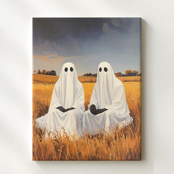 Ghost Companions at Dusk Canvas – Serene Autumn Halloween Wall Art - Gifitto