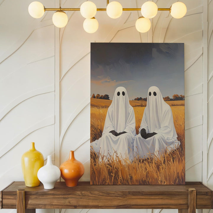 Ghost Companions at Dusk Canvas – Serene Autumn Halloween Wall Art - Gifitto
