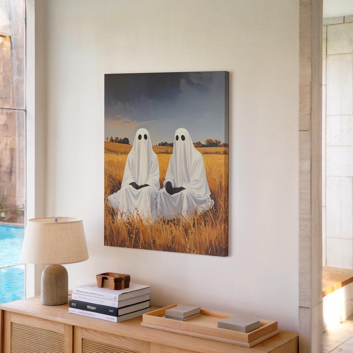 Ghost Companions at Dusk Canvas – Serene Autumn Halloween Wall Art - Gifitto
