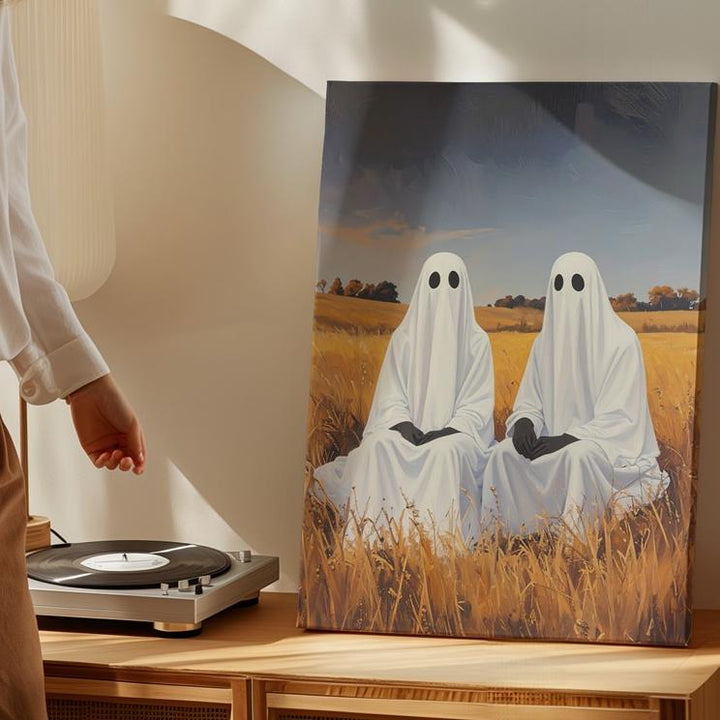 Ghost Companions at Dusk Canvas – Serene Autumn Halloween Wall Art - Gifitto