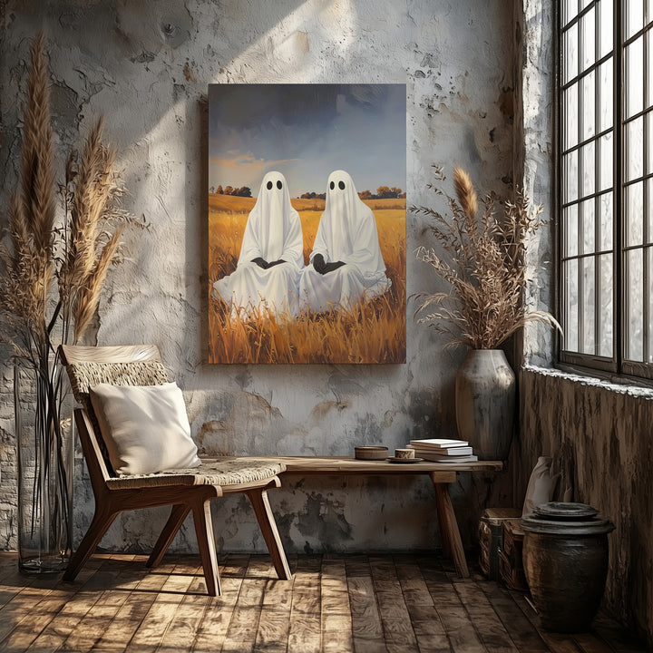 Ghost Companions at Dusk Canvas – Serene Autumn Halloween Wall Art - Gifitto
