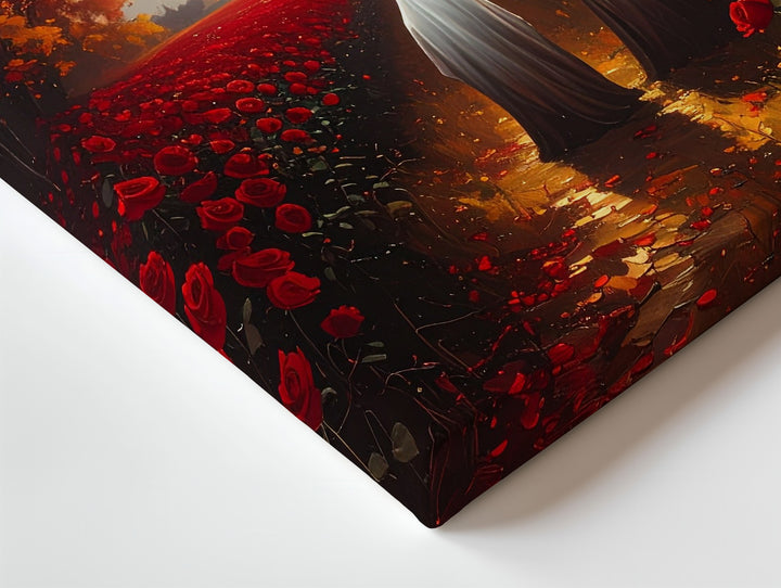 Ghosts in Rose Field Canvas – Mystical Halloween & Golden Sunset Art - Gifitto