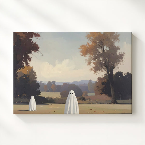 Autumn Ghost Companions Canvas – Vintage-Style Haunting in Fall Park - Gifitto