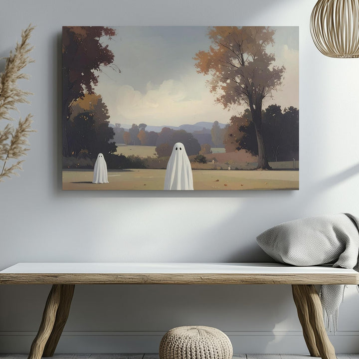 Autumn Ghost Companions Canvas – Vintage-Style Haunting in Fall Park - Gifitto