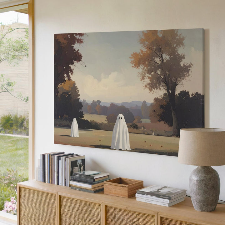 Autumn Ghost Companions Canvas – Vintage-Style Haunting in Fall Park - Gifitto