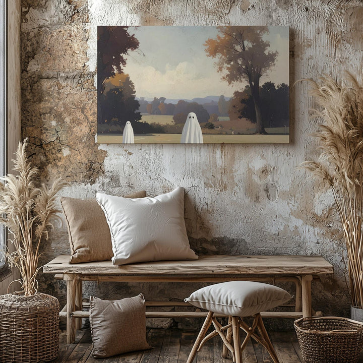 Autumn Ghost Companions Canvas – Vintage-Style Haunting in Fall Park - Gifitto