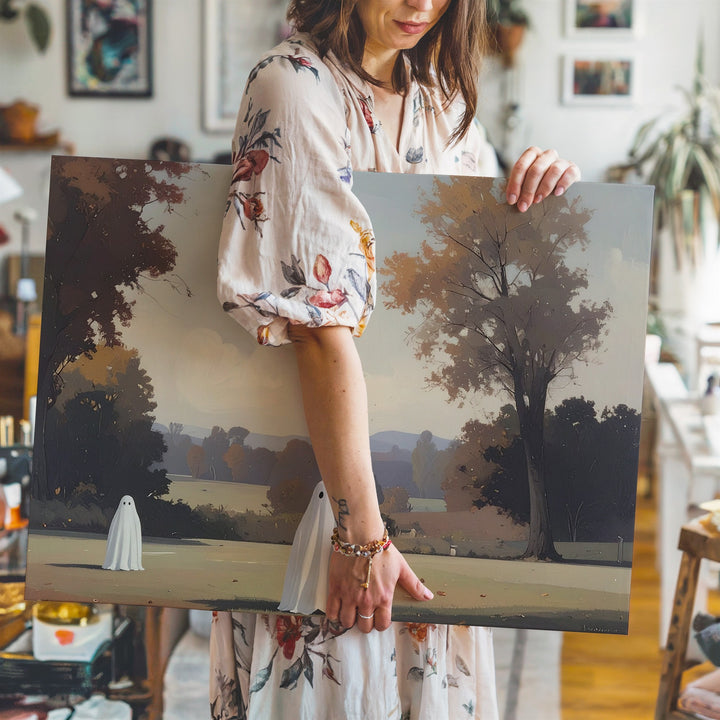 Autumn Ghost Companions Canvas – Vintage-Style Haunting in Fall Park - Gifitto