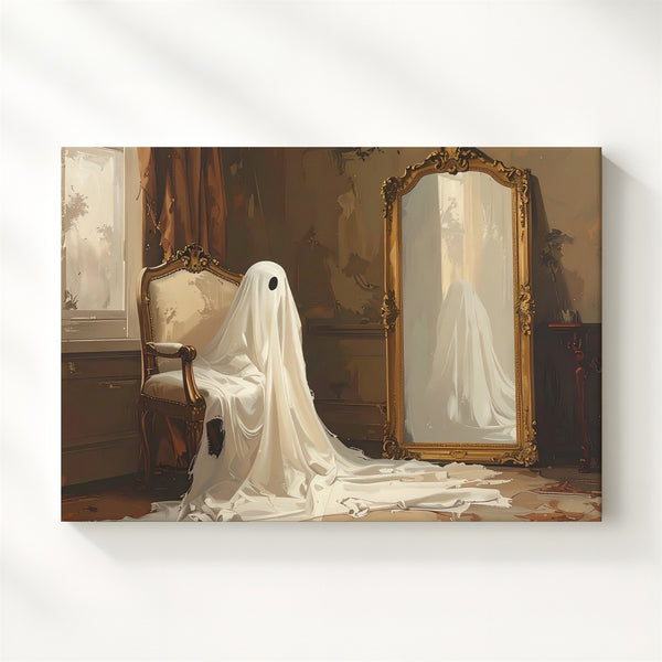 Ghost Companions in Victorian Parlor – Romantic Vintage Halloween Canvas - Gifitto