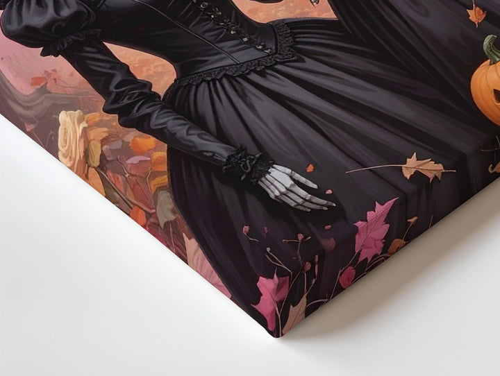 Gothic Sisters Canvas – Skull & Pumpkin Elegance Halloween Wall Art - Gifitto
