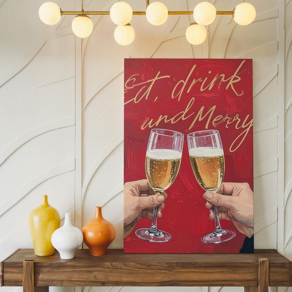 Holiday Toast Canvas – “Eat, Drink & Be Merry” Champagne Cheers Wall Art - Gifitto