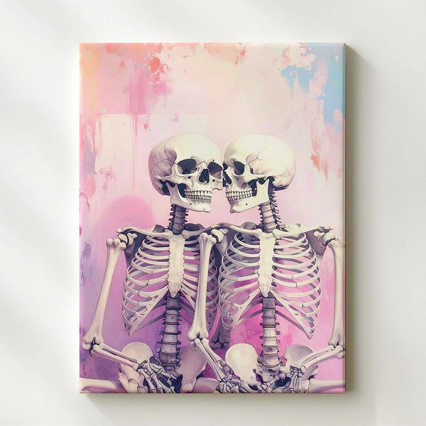 Eternal Embrace Canvas – Poetic Skeleton Romance Wall Art - Gifitto
