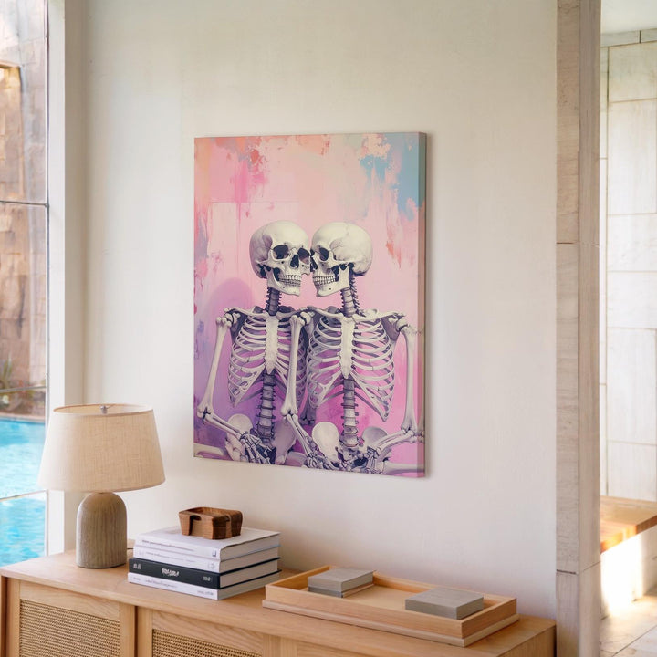 Eternal Embrace Canvas – Poetic Skeleton Romance Wall Art - Gifitto