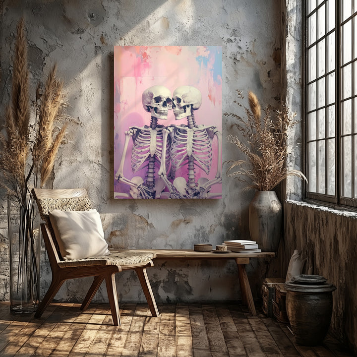 Eternal Embrace Canvas – Poetic Skeleton Romance Wall Art - Gifitto