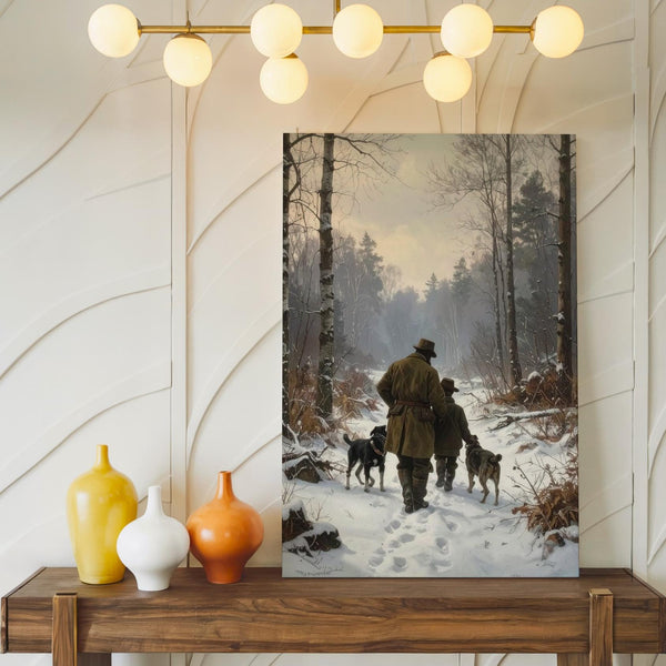 Winter Walk with Hunters Canvas – Vintage Woodland Tradition Wall Art - Gifitto