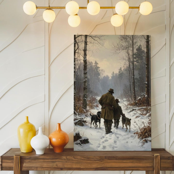Winter Walk with Hunters Canvas – Vintage Woodland Tradition Wall Art - Gifitto