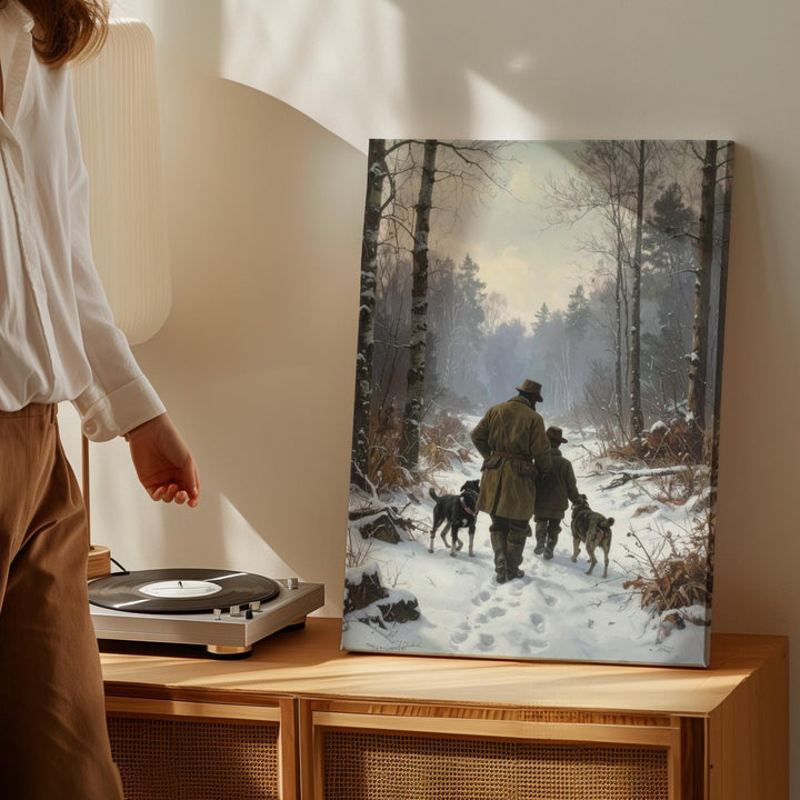 Winter Walk with Hunters Canvas – Vintage Woodland Tradition Wall Art - Gifitto