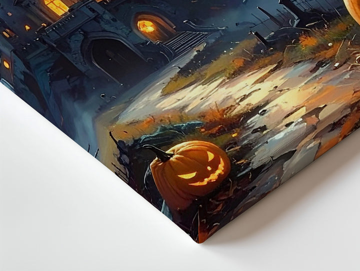 Jack-o’-Lantern Path to Haunted Castle Canvas – Gothic Halloween Fantasy Art - Gifitto