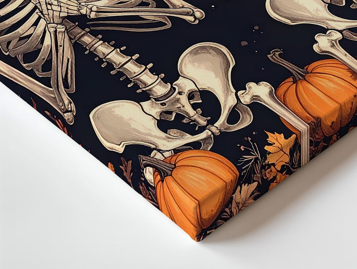 Mirrored Skeletons & Pumpkin Vines Canvas – Gothic Folk Halloween Art - Gifitto