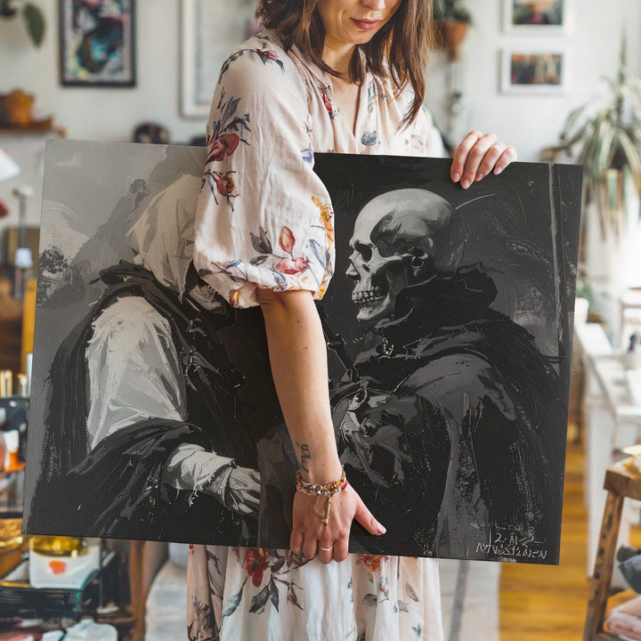 Cloaked Figures in Ash Canvas – Expressionist Post-Apocalyptic Halloween Art - Gifitto