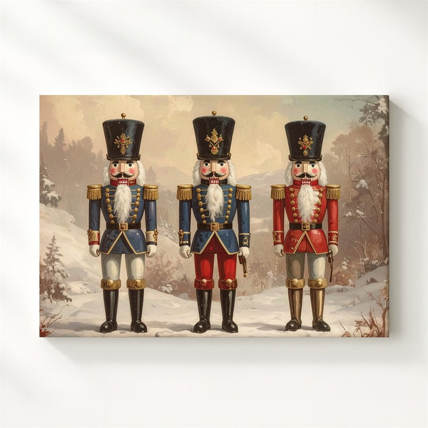 Classic Nutcracker Soldiers Canvas – Vintage Red & Blue Holiday Guardians - Gifitto