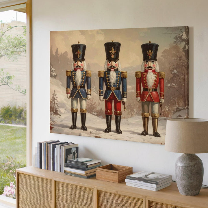 Classic Nutcracker Soldiers Canvas – Vintage Red & Blue Holiday Guardians - Gifitto