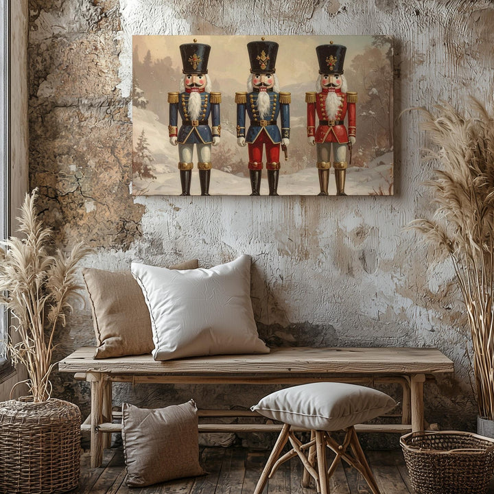 Classic Nutcracker Soldiers Canvas – Vintage Red & Blue Holiday Guardians - Gifitto