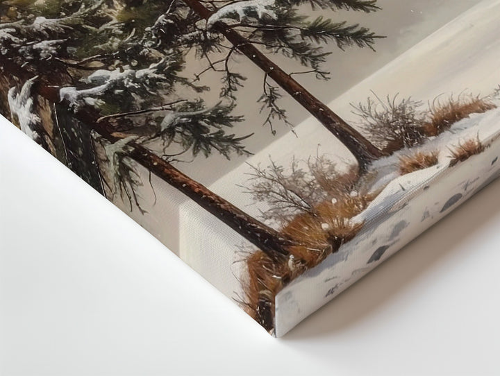 Twin Pines in Snow Canvas – Minimalist Winter Serenity Art - Gifitto
