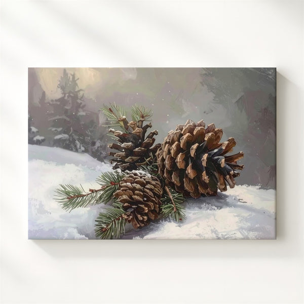 Minimalist Pinecones Canvas – Quiet Winter Nature Still Life - Gifitto