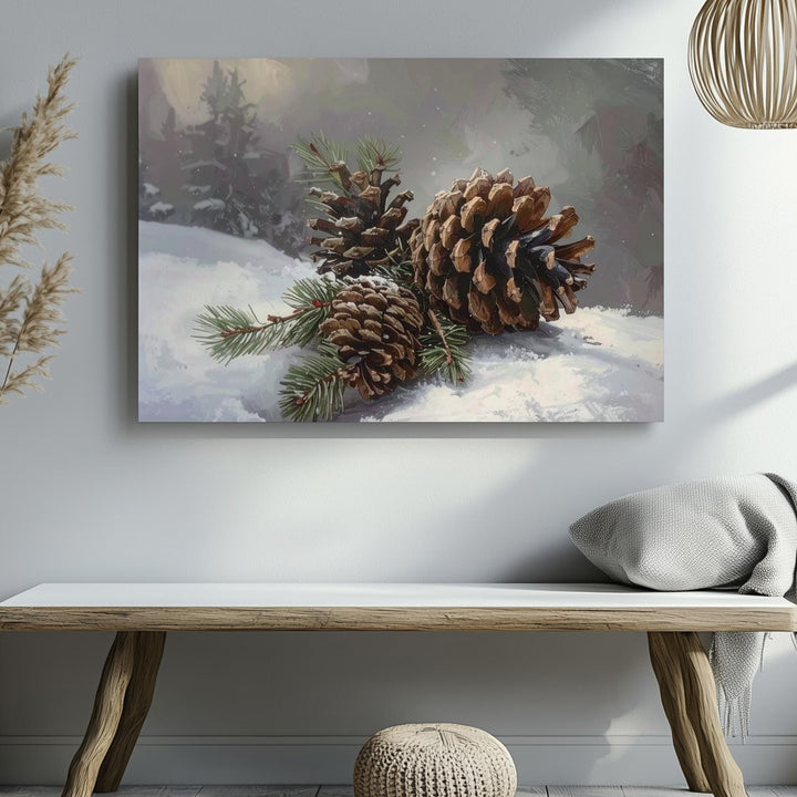 Minimalist Pinecones Canvas – Quiet Winter Nature Still Life - Gifitto