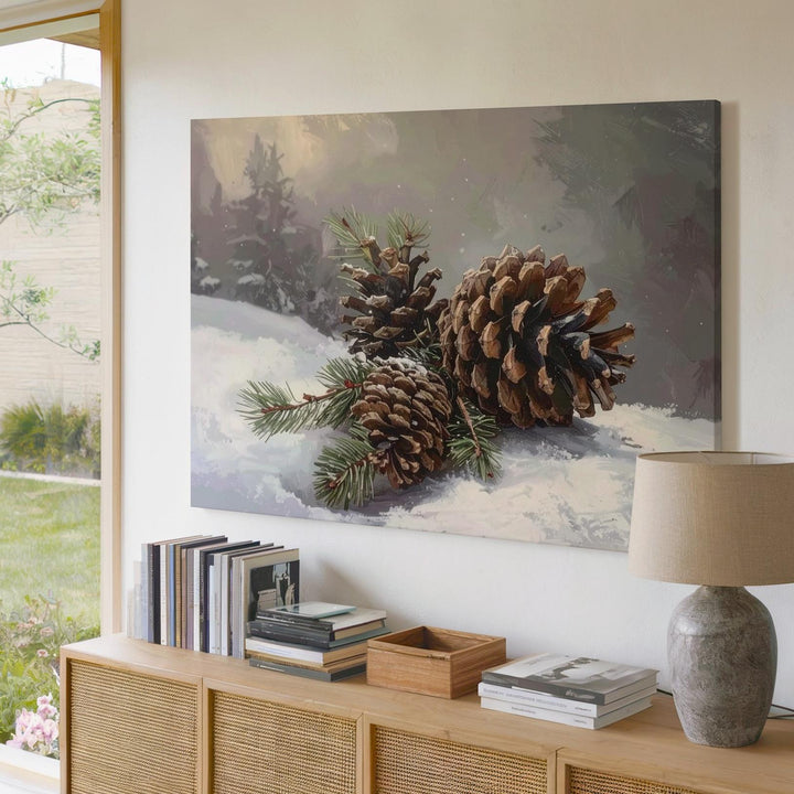 Minimalist Pinecones Canvas – Quiet Winter Nature Still Life - Gifitto