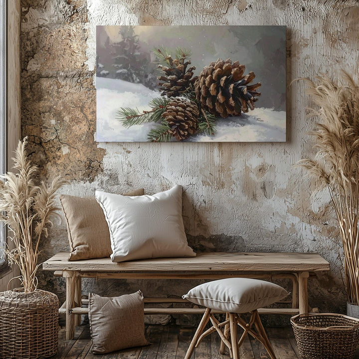 Minimalist Pinecones Canvas – Quiet Winter Nature Still Life - Gifitto
