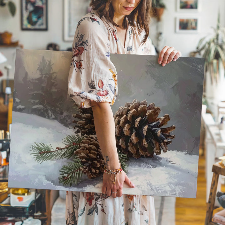 Minimalist Pinecones Canvas – Quiet Winter Nature Still Life - Gifitto