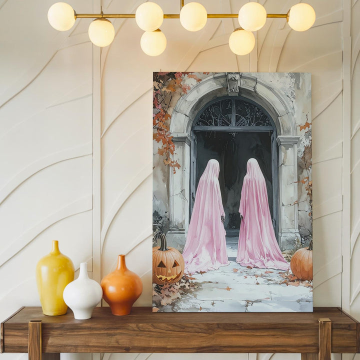 Enchanted Entry Canvas – Pink Ghosts & Autumn Archway Wall Art - Gifitto